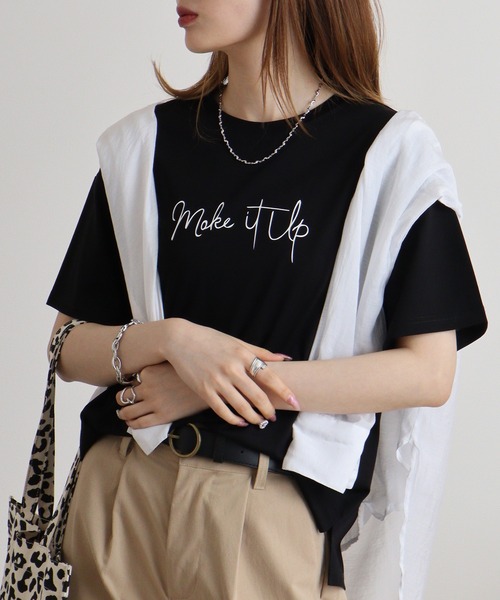 EGLANTINE(エグランティーヌ)の「Eglantine シンプルロゴTシャツ(Tシャツ/カットソー・レディース・コーラルピンク/エメラルド/ブラック/グレイッシュベージュ/イエロー・40)」の7枚目の写真
