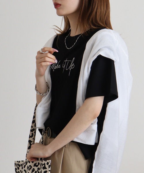 EGLANTINE(エグランティーヌ)の「Eglantine シンプルロゴTシャツ(Tシャツ/カットソー・レディース・コーラルピンク/エメラルド/ブラック/グレイッシュベージュ/イエロー・40)」の8枚目の写真