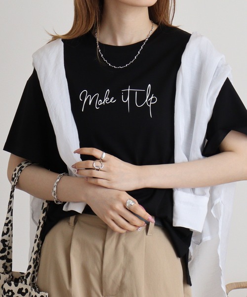 EGLANTINE(エグランティーヌ)の「Eglantine シンプルロゴTシャツ(Tシャツ/カットソー・レディース・コーラルピンク/エメラルド/ブラック/グレイッシュベージュ/イエロー・40)」の6枚目の写真