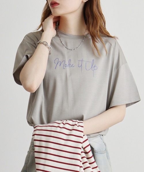 EGLANTINE(エグランティーヌ)の「Eglantine シンプルロゴTシャツ(Tシャツ/カットソー・レディース・コーラルピンク/エメラルド/ブラック/グレイッシュベージュ/イエロー・40)」の11枚目の写真