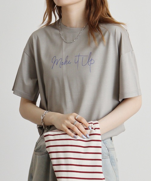 EGLANTINE(エグランティーヌ)の「Eglantine シンプルロゴTシャツ(Tシャツ/カットソー・レディース・コーラルピンク/エメラルド/ブラック/グレイッシュベージュ/イエロー・40)」の12枚目の写真