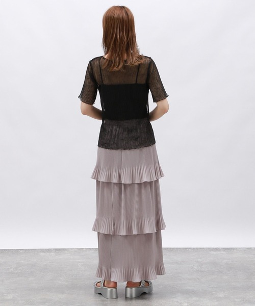 LAKOLE（ラコレ）の「シャーリングシアーT / 129032（Tシャツ/カットソー・レディース・ブラック/アイボリー/チャコール・FREE）」の6枚目の写真