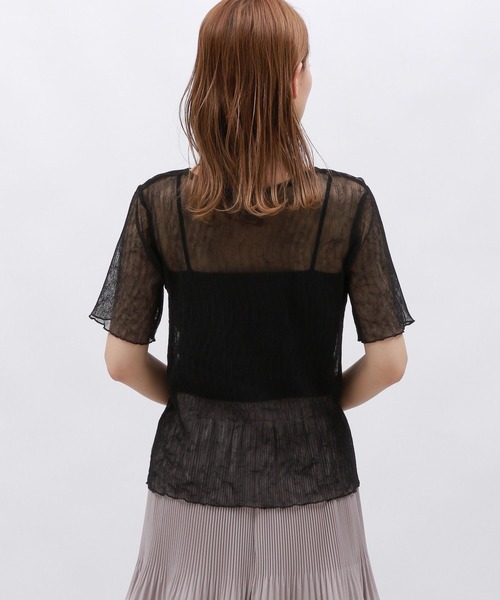 LAKOLE（ラコレ）の「シャーリングシアーT / 129032（Tシャツ/カットソー・レディース・ブラック/アイボリー/チャコール・FREE）」の8枚目の写真