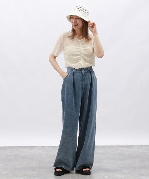 LAKOLE（ラコレ）の「シャーリングシアーT / 129032（Tシャツ/カットソー・レディース・ブラック/アイボリー/チャコール・FREE）」の15枚目の写真