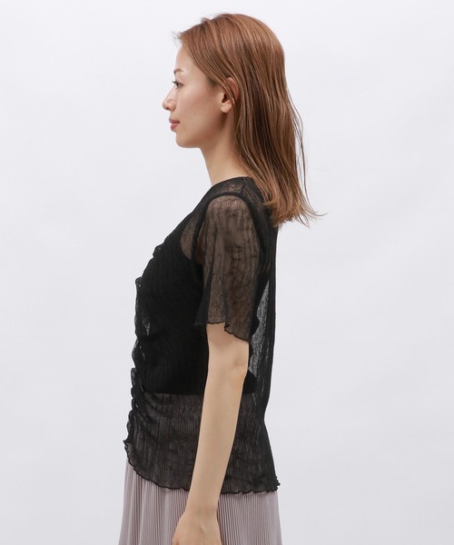 LAKOLE（ラコレ）の「シャーリングシアーT / 129032（Tシャツ/カットソー・レディース・ブラック/アイボリー/チャコール・FREE）」の17枚目の写真