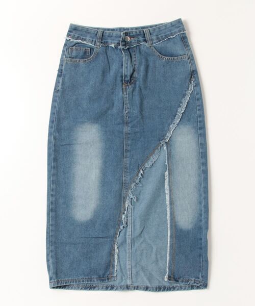 FREE PEOPLE★Elisa Pencil ダメージデニムスカート カットオフセミフレアデニムスカート(ロングスカート)｜スカート