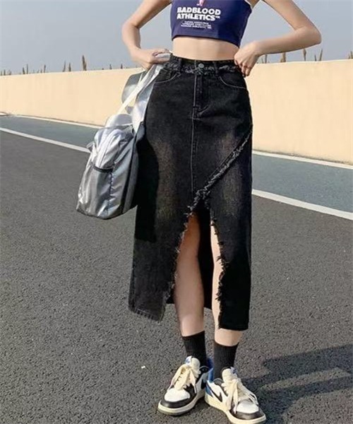 FREE STYLISTS(フリー スタイリスト)の「フリンジスリットデニムスカート(デニムスカート・レディース・ブルー/ライトブラック/ブラック・M/2XL/XL/L/S)」の21枚目の写真