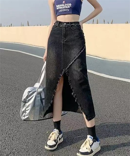 FREE STYLISTS(フリー スタイリスト)の「フリンジスリットデニムスカート(デニムスカート・レディース・ブルー/ライトブラック/ブラック・M/2XL/XL/L/S)」の22枚目の写真