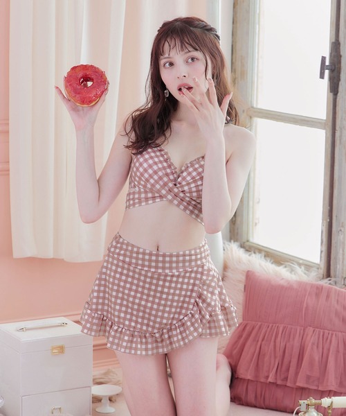 suger nine 水着　新品ピンクMサイズ 2023水着/sugar】ピンク×ツイード柄 水着 feat.Rちゃん
