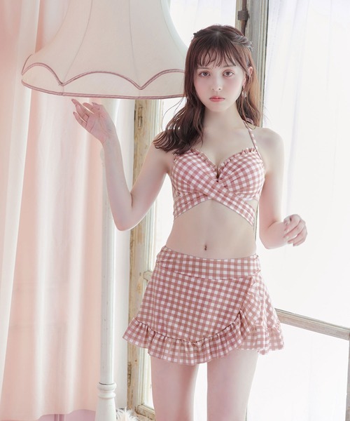 sugar nine ギンガムチェック柄水着 sugar nine 水着 ギンガムチェックパフスリビキニ 2点セット