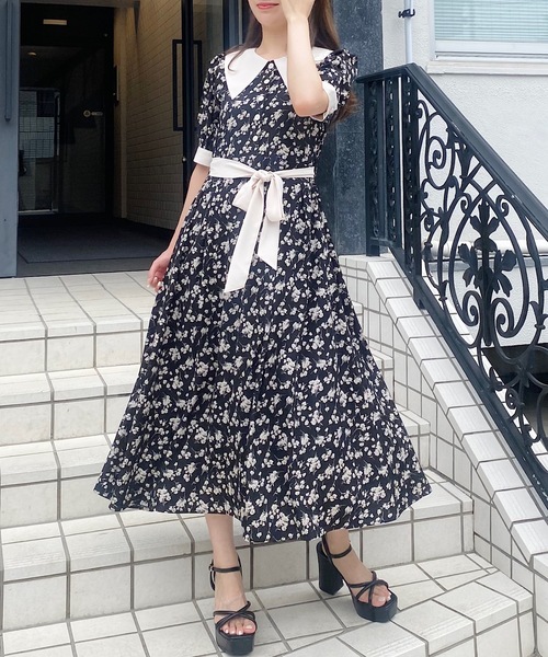 NOMAE（ノーマエ）の「配色衿小花柄ワンピース（ワンピース）」 - WEAR