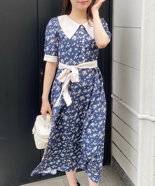 NOMAE（ノーマエ）の「配色衿小花柄ワンピース（ワンピース）」 - WEAR