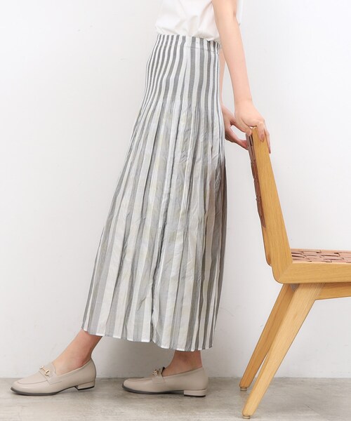 OPAQUE.CLIP（オペークドットクリップ）の「◆【リバーシブル】チェック／ストライプフレアスカート【洗濯機洗い可】（スカート・レディース・ベージュ系1/イエロー系その他3・38/40）」の7枚目の写真