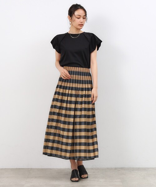 OPAQUE.CLIP（オペークドットクリップ）の「◆【リバーシブル】チェック／ストライプフレアスカート【洗濯機洗い可】（スカート・レディース・ベージュ系1/イエロー系その他3・38/40）」の15枚目の写真
