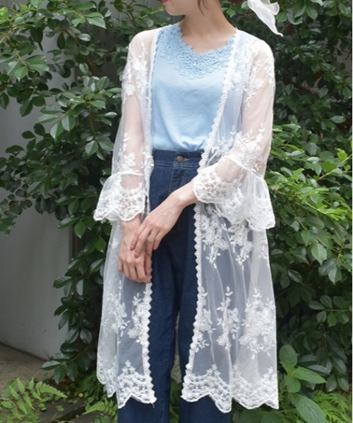 axes femme（アクシーズファム）の「レースロングガウン（カーディガン/ボレロ・レディース・ホワイト/ブラック・FREE）」の2枚目の写真