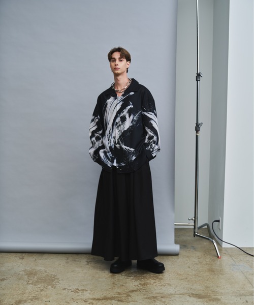 Ink Wash Pattern Long-Sleeve Shirt - 水墨風 転写総柄 長袖