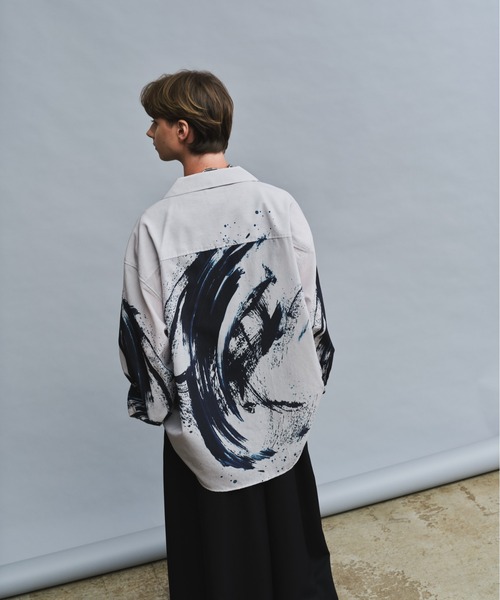 ArguE CulturE 長袖シャツ 水墨柄 肩パット カジュアル 男女兼用 セール】Ink Wash Pattern Long-Sleeve Shirt - 水墨風 転写総柄