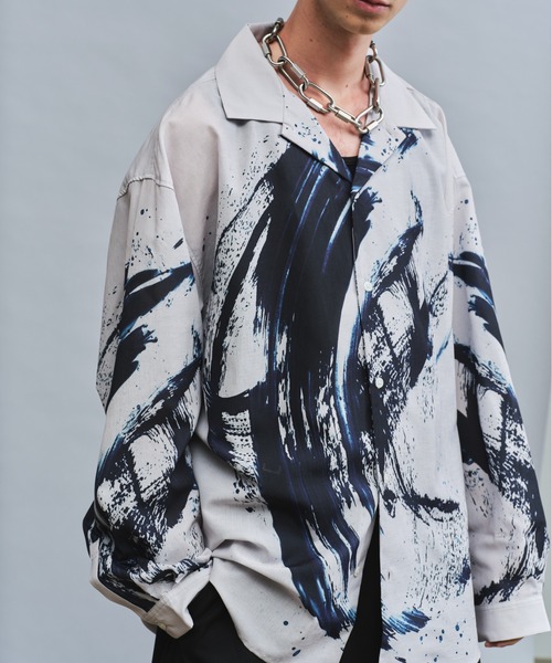 セール】Ink Wash Pattern Long-Sleeve Shirt - 水墨風 転写総柄