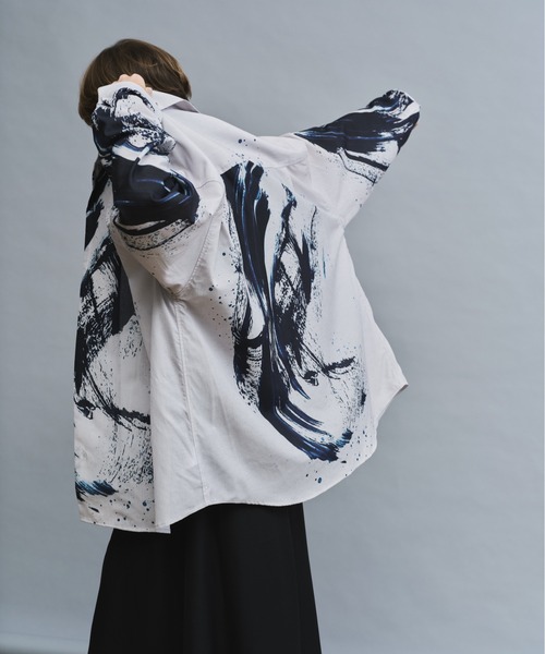 セール】Ink Wash Pattern Long-Sleeve Shirt - 水墨風 転写総柄