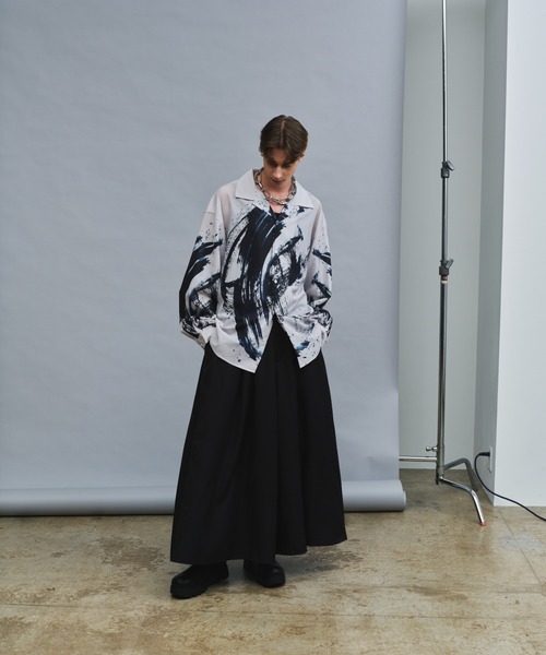 Ink Wash Pattern Long-Sleeve Shirt - 水墨風 転写総柄 長袖