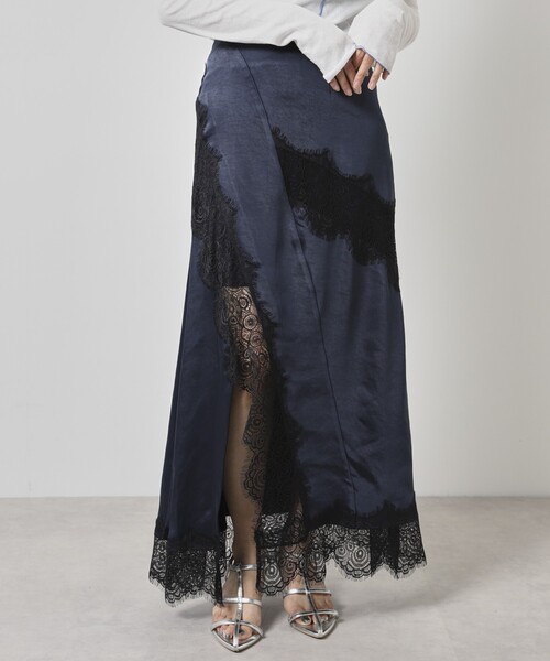 Firsthand(ファーストハンド)の「Firsthand/ファーストハンド レース切替サテンスカート(スカート・レディース・ネイビー/ナチュラル・SMALL/MEDIUM)」の1枚目の写真