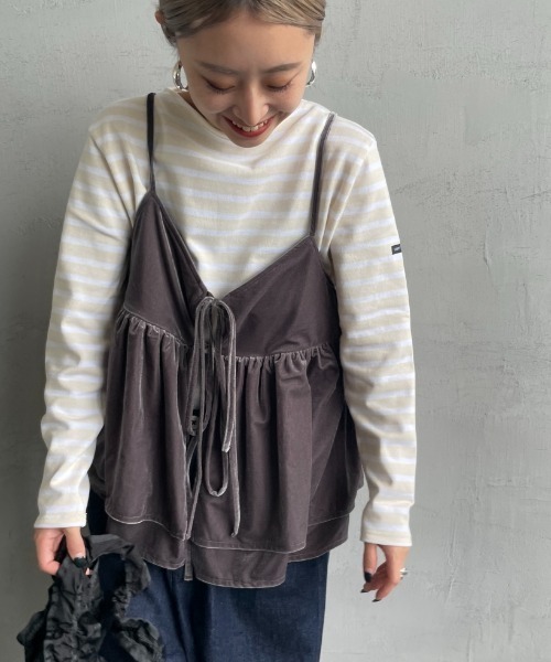 By/m（バイエム）の「[By/m/バイエム] マルチWAY ペプラムベロアキャミビスチェ（キャミソール・レディース・ブラック/グレー/グレイッシュベージュ・F）」の3枚目の写真