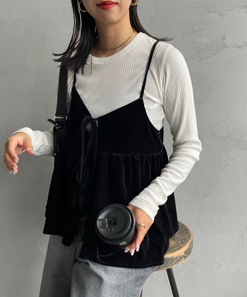 By/m（バイエム）の「[By/m/バイエム] マルチWAY ペプラムベロアキャミビスチェ（キャミソール・レディース・ブラック/グレー/グレイッシュベージュ・F）」の2枚目の写真