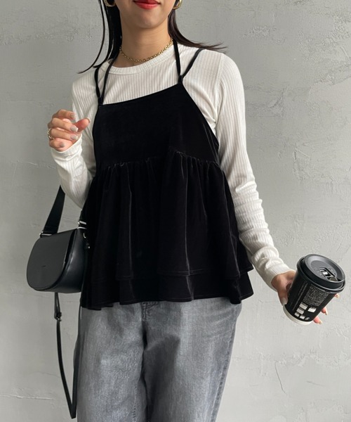 By/m（バイエム）の「[By/m/バイエム] マルチWAY ペプラムベロアキャミビスチェ（キャミソール・レディース・ブラック/グレー/グレイッシュベージュ・F）」の14枚目の写真