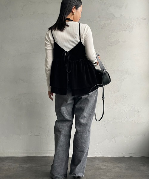 By/m（バイエム）の「[By/m/バイエム] マルチWAY ペプラムベロアキャミビスチェ（キャミソール・レディース・ブラック/グレー/グレイッシュベージュ・F）」の7枚目の写真