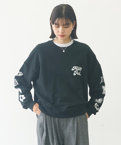 【セール】PRINTED SLEEVE SWEAT TOP（スウェット）｜MILKFED.（ミルクフェド）
