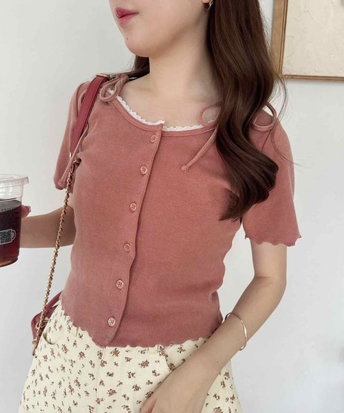 one after another NICE CLAUP（ワンアフターアナザーナイスクラップ）の「2wayピコレーストップス（Tシャツ/カットソー・レディース・オフホワイト/オレンジ系/ピンク/ブラック・FREE）」の4枚目の写真