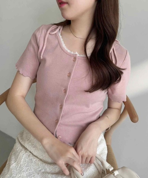 one after another NICE CLAUP（ワンアフターアナザーナイスクラップ）の「2wayピコレーストップス（Tシャツ/カットソー・レディース・オフホワイト/オレンジ系/ピンク/ブラック・FREE）」の3枚目の写真