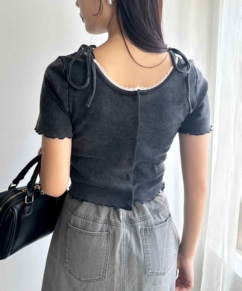 one after another NICE CLAUP（ワンアフターアナザーナイスクラップ）の「2wayピコレーストップス（Tシャツ/カットソー・レディース・オフホワイト/オレンジ系/ピンク/ブラック・FREE）」の2枚目の写真