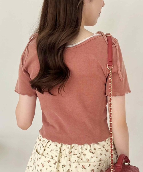 one after another NICE CLAUP（ワンアフターアナザーナイスクラップ）の「2wayピコレーストップス（Tシャツ/カットソー・レディース・オフホワイト/オレンジ系/ピンク/ブラック・FREE）」の6枚目の写真