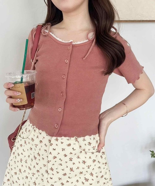 one after another NICE CLAUP（ワンアフターアナザーナイスクラップ）の「2wayピコレーストップス（Tシャツ/カットソー・レディース・オフホワイト/オレンジ系/ピンク/ブラック・FREE）」の8枚目の写真