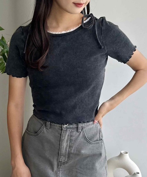 one after another NICE CLAUP（ワンアフターアナザーナイスクラップ）の「2wayピコレーストップス（Tシャツ/カットソー・レディース・オフホワイト/オレンジ系/ピンク/ブラック・FREE）」の16枚目の写真