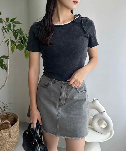 one after another NICE CLAUP（ワンアフターアナザーナイスクラップ）の「2wayピコレーストップス（Tシャツ/カットソー・レディース・オフホワイト/オレンジ系/ピンク/ブラック・FREE）」の15枚目の写真