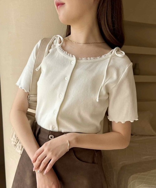 one after another NICE CLAUP（ワンアフターアナザーナイスクラップ）の「2wayピコレーストップス（Tシャツ/カットソー・レディース・オフホワイト/オレンジ系/ピンク/ブラック・FREE）」の18枚目の写真