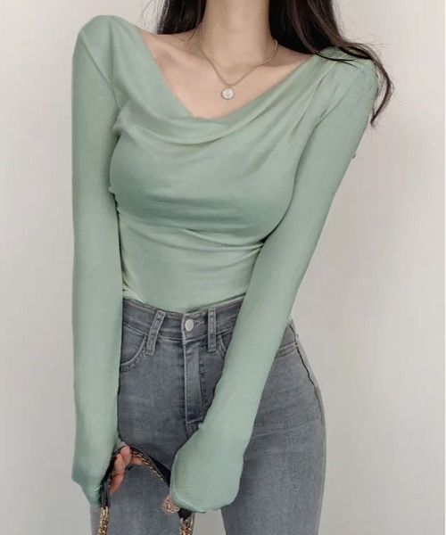 kirakiraShop(キラキラショップ)の「ネック ドレープ ロング スリーブ カットソー(Tシャツ/カットソー・レディース・ブラック/カーキ/ホワイト/ミント・FREE)」の18枚目の写真