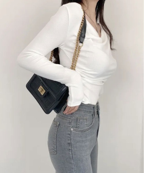 kirakiraShop(キラキラショップ)の「ネック ドレープ ロング スリーブ カットソー(Tシャツ/カットソー・レディース・ブラック/カーキ/ホワイト/ミント・FREE)」の10枚目の写真