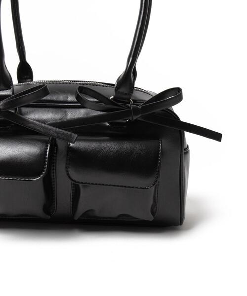 リボン付き黒ハンドバッグ WEGO/リボン付きボストンバッグ（ハンドバッグ）｜WEGO