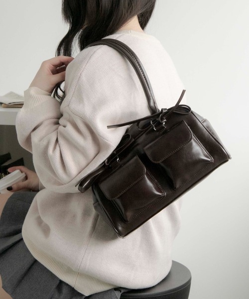 WEGO（ウィゴー）の「WEGO/リボン付きボストンバッグ（ハンドバッグ・レディース・ダークブラウン/ブラック/ブラウン/レッド・FREE）」の20枚目の写真