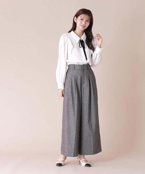 美品☆JILL STUART♡チェック柄　長袖シャツ　胸元リボン　ウール混　S 美品☆JILL STUART♡チェック柄長袖シャツ胸元リボンウール混S