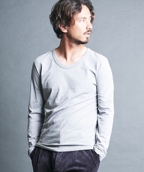 Magine(マージン)の「CTN BASIC U/N TEE L/S:コットンベーシック Uネック ロングスリーブ(Tシャツ/カットソー・メンズ・グレー/オリーブ/チャコールグレー/ホワイト/ブラック・44/46/48)」の4枚目の写真