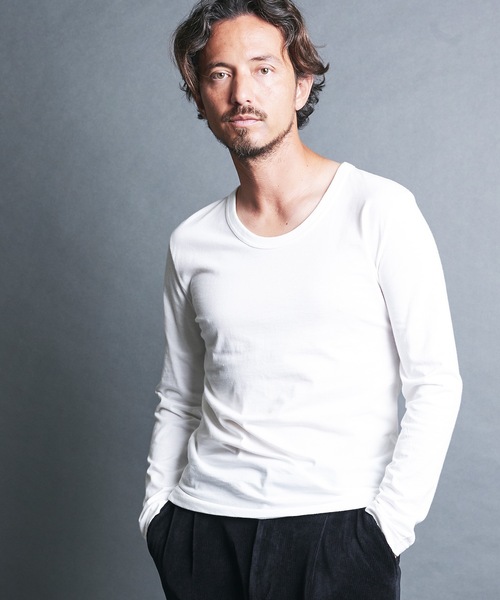 Magine(マージン)の「CTN BASIC U/N TEE L/S:コットンベーシック Uネック ロングスリーブ(Tシャツ/カットソー・メンズ・グレー/オリーブ/チャコールグレー/ホワイト/ブラック・44/46/48)」の2枚目の写真