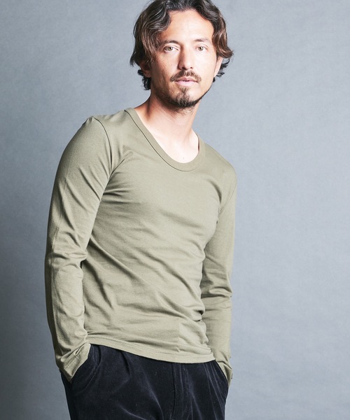 Magine(マージン)の「CTN BASIC U/N TEE L/S:コットンベーシック Uネック ロングスリーブ(Tシャツ/カットソー・メンズ・グレー/オリーブ/チャコールグレー/ホワイト/ブラック・44/46/48)」の5枚目の写真