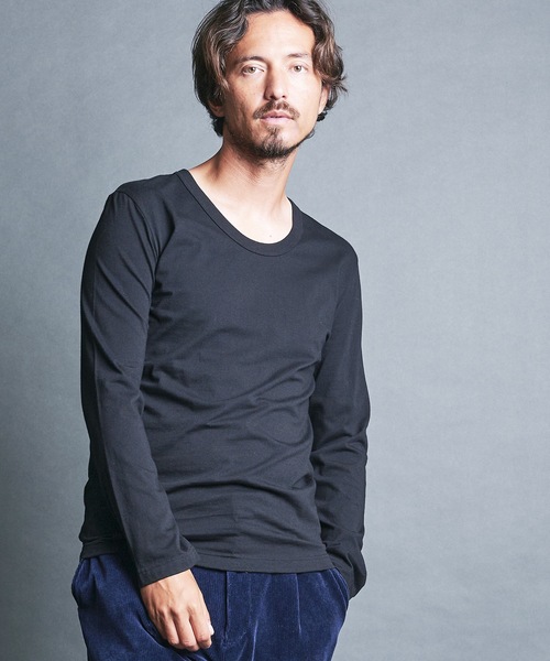 Magine(マージン)の「CTN BASIC U/N TEE L/S:コットンベーシック Uネック ロングスリーブ(Tシャツ/カットソー・メンズ・グレー/オリーブ/チャコールグレー/ホワイト/ブラック・44/46/48)」の1枚目の写真
