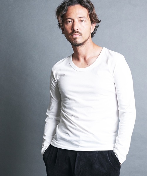 Magine(マージン)の「CTN BASIC U/N TEE L/S:コットンベーシック Uネック ロングスリーブ(Tシャツ/カットソー・メンズ・グレー/オリーブ/チャコールグレー/ホワイト/ブラック・44/46/48)」の7枚目の写真