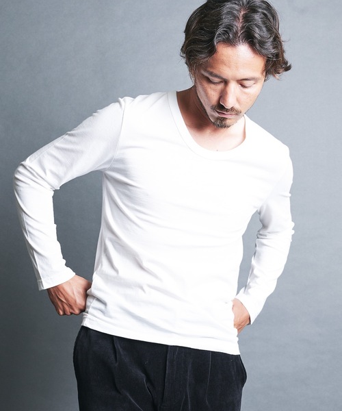 Magine(マージン)の「CTN BASIC U/N TEE L/S:コットンベーシック Uネック ロングスリーブ(Tシャツ/カットソー・メンズ・グレー/オリーブ/チャコールグレー/ホワイト/ブラック・44/46/48)」の9枚目の写真