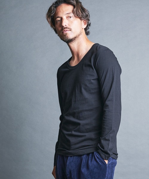 Magine(マージン)の「CTN BASIC U/N TEE L/S:コットンベーシック Uネック ロングスリーブ(Tシャツ/カットソー・メンズ・グレー/オリーブ/チャコールグレー/ホワイト/ブラック・44/46/48)」の12枚目の写真